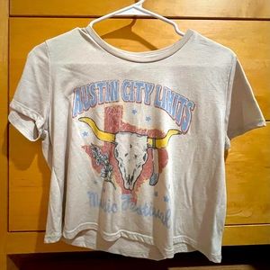Austin City Limits Beige Cropped Tee - Small